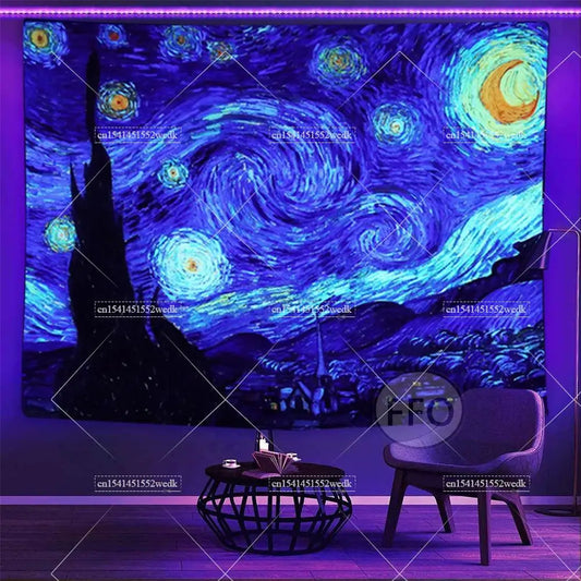 Van Gogh Starry Night Tapestry: Glow-in-the-Dark Art That Transforms Your Space with UV Effect!