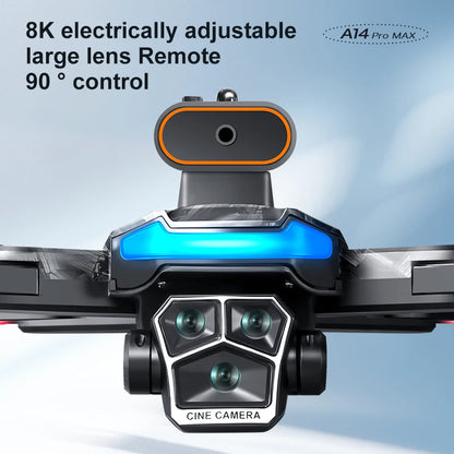 A14Pro Max Drone 8K HD Three Camera GPS Brushless Optical Flow Obstacle Avoidance 4.5-inch large screen UAV RC 18000M