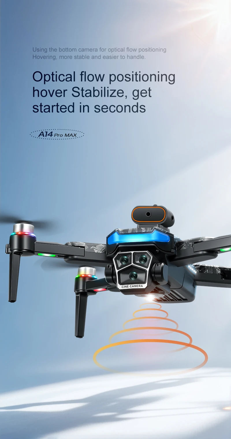 A14Pro Max Drone 8K HD Three Camera GPS Brushless Optical Flow Obstacle Avoidance 4.5-inch large screen UAV RC 18000M