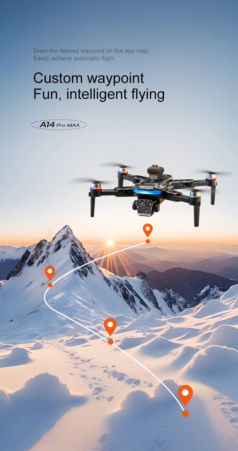 A14Pro Max Drone 8K HD Three Camera GPS Brushless Optical Flow Obstacle Avoidance 4.5-inch large screen UAV RC 18000M