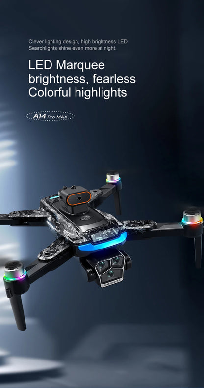 A14Pro Max Drone 8K HD Three Camera GPS Brushless Optical Flow Obstacle Avoidance 4.5-inch large screen UAV RC 18000M