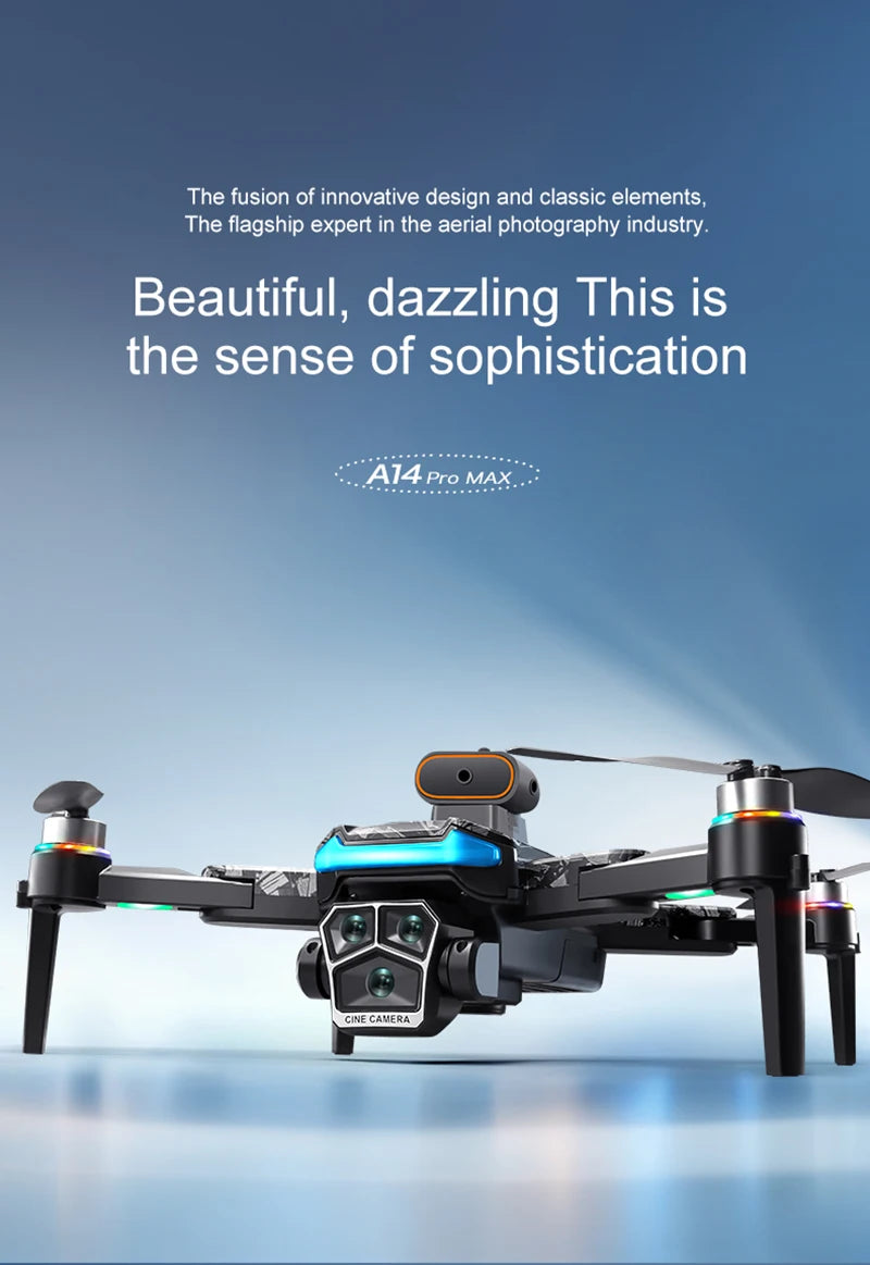 A14Pro Max Drone 8K HD Three Camera GPS Brushless Optical Flow Obstacle Avoidance 4.5-inch large screen UAV RC 18000M
