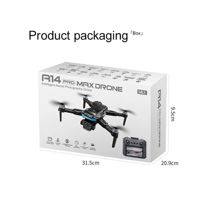 A14Pro Max Drone 8K HD Three Camera GPS Brushless Optical Flow Obstacle Avoidance 4.5-inch large screen UAV RC 18000M