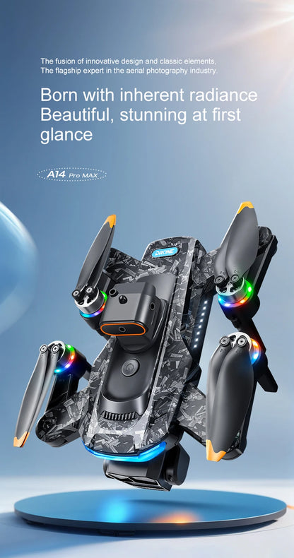 A14Pro Max Drone 8K HD Three Camera GPS Brushless Optical Flow Obstacle Avoidance 4.5-inch large screen UAV RC 18000M