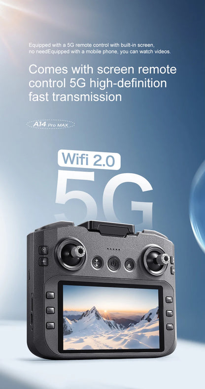 A14Pro Max Drone 8K HD Three Camera GPS Brushless Optical Flow Obstacle Avoidance 4.5-inch large screen UAV RC 18000M