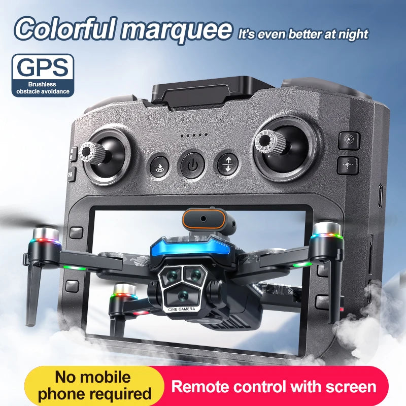 A14Pro Max Drone 8K HD Three Camera GPS Brushless Optical Flow Obstacle Avoidance 4.5-inch large screen UAV RC 18000M