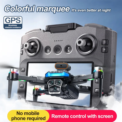 A14Pro Max Drone 8K HD Three Camera GPS Brushless Optical Flow Obstacle Avoidance 4.5-inch large screen UAV RC 18000M