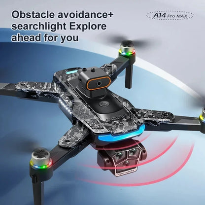 A14Pro Max Drone 8K HD Three Camera GPS Brushless Optical Flow Obstacle Avoidance 4.5-inch large screen UAV RC 18000M